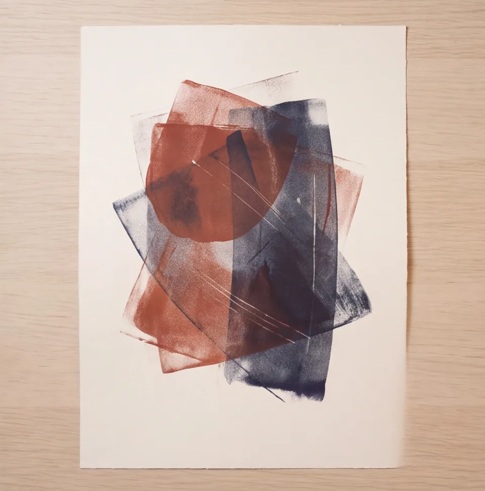 A red and blue monoprint